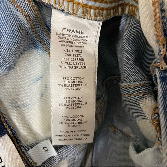 Frame Le Sylvie Blue Bleach Jeans Slender Straight Leg Splater Size 27 - Picture 8 of 8